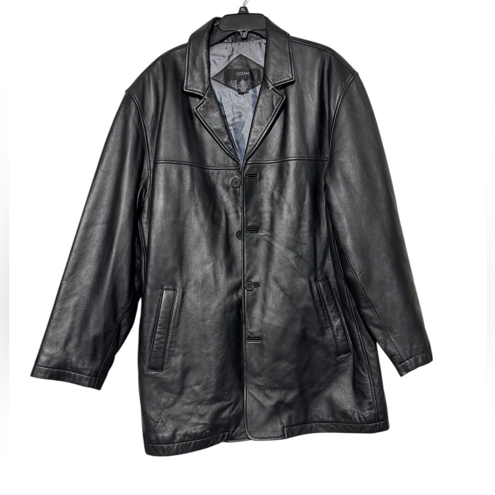 Cezani Black Leather Jacket Coat Men Size XL Button Front‎ Fall Classic Western